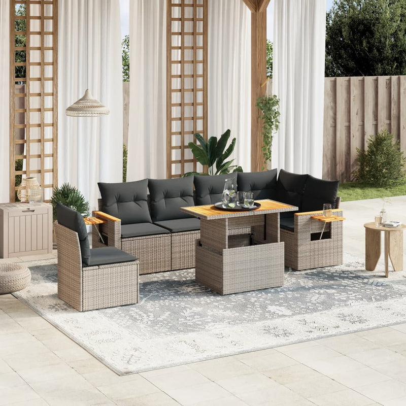 7 Piece Garden Sofa Set with Cushions Grey Poly Rattan Payday Deals