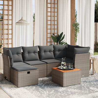 7 Piece Garden Sofa Set with Cushions Grey Poly Rattan