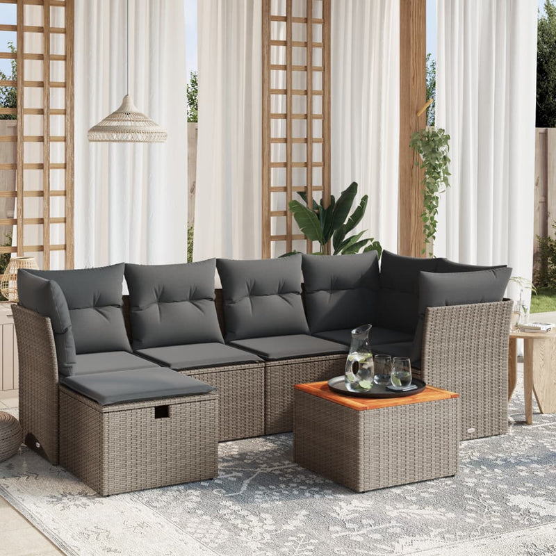 7 Piece Garden Sofa Set with Cushions Grey Poly Rattan Payday Deals