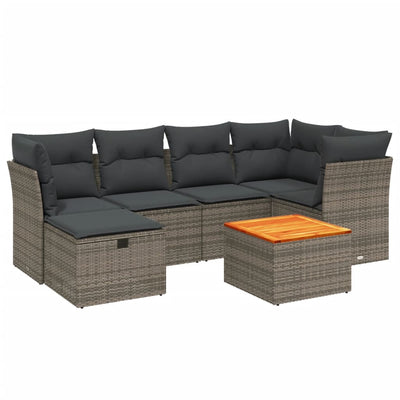 7 Piece Garden Sofa Set with Cushions Grey Poly Rattan Payday Deals