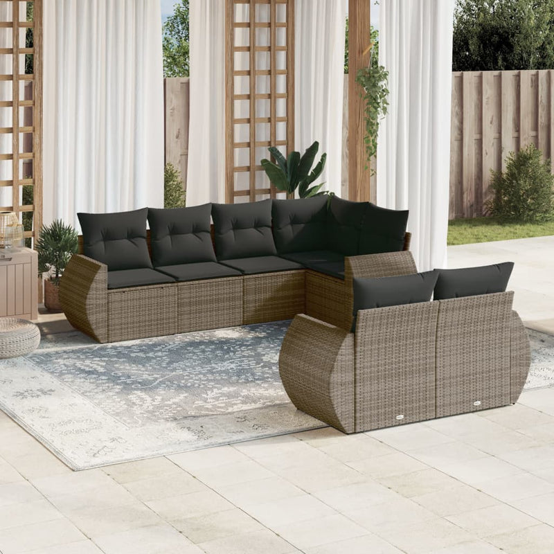 7 Piece Garden Sofa Set with Cushions Grey Poly Rattan Payday Deals