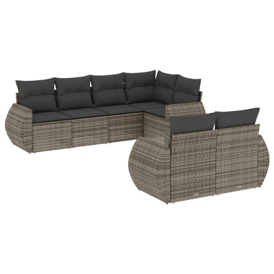 7 Piece Garden Sofa Set with Cushions Grey Poly Rattan Payday Deals