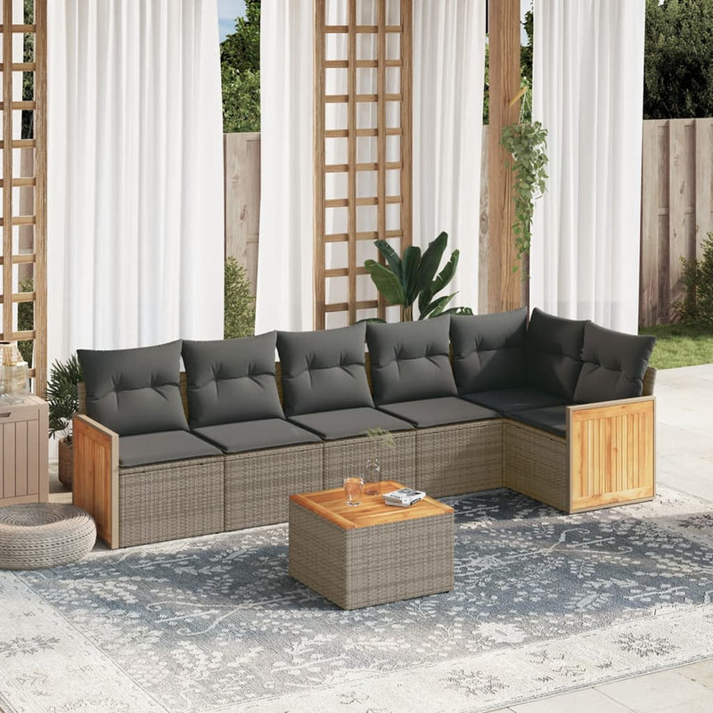 7 Piece Garden Sofa Set with Cushions Grey Poly Rattan Payday Deals