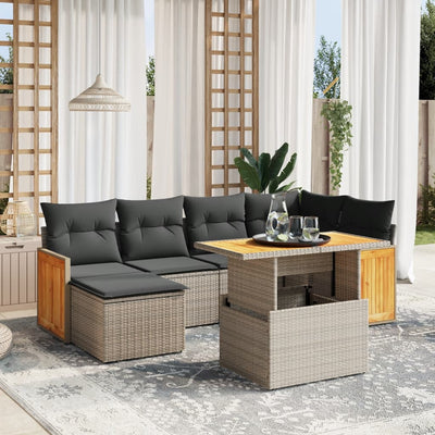 7 Piece Garden Sofa Set with Cushions Grey Poly Rattan