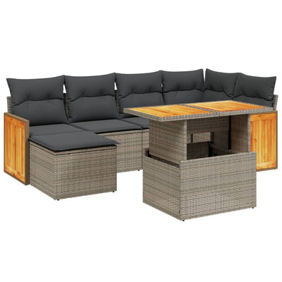 7 Piece Garden Sofa Set with Cushions Grey Poly Rattan Payday Deals