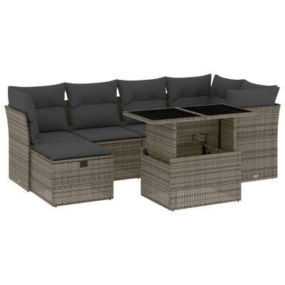 7 Piece Garden Sofa Set with Cushions Grey Poly Rattan Payday Deals