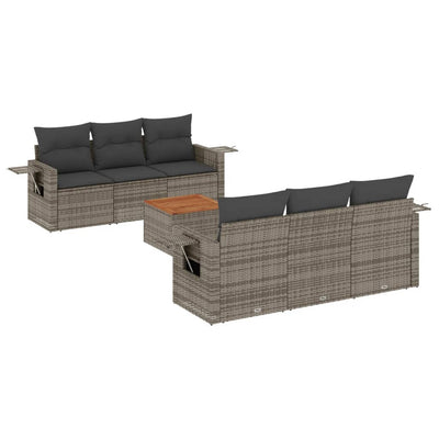 7 Piece Garden Sofa Set with Cushions Grey Poly Rattan Payday Deals