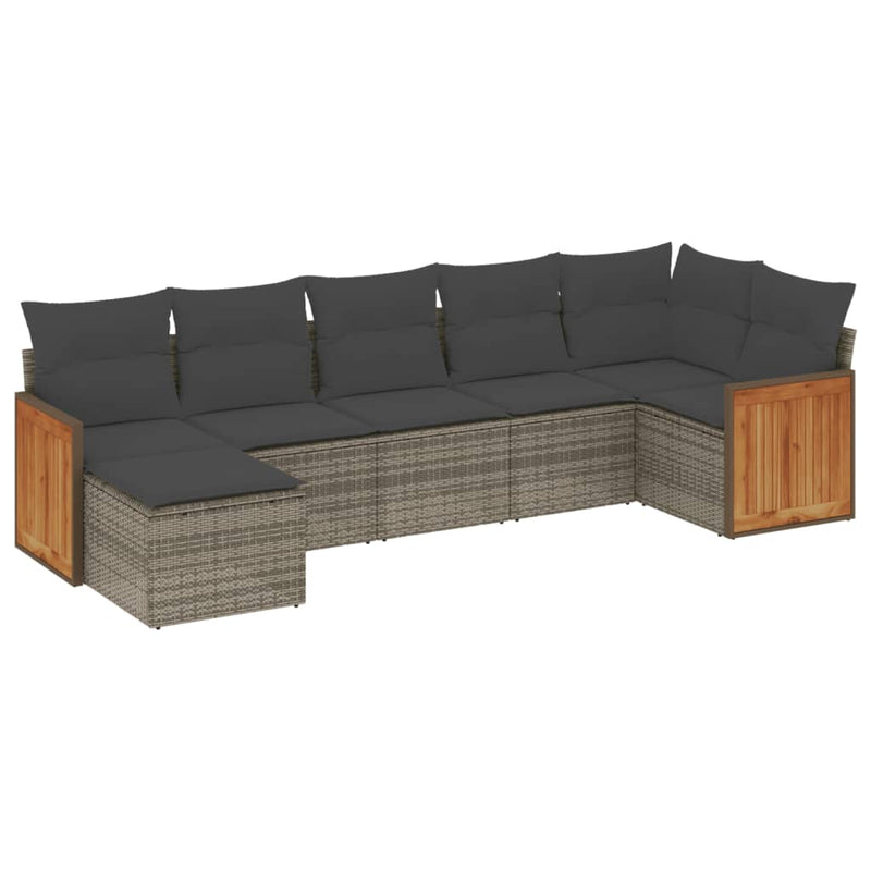 7 Piece Garden Sofa Set with Cushions Grey Poly Rattan Payday Deals