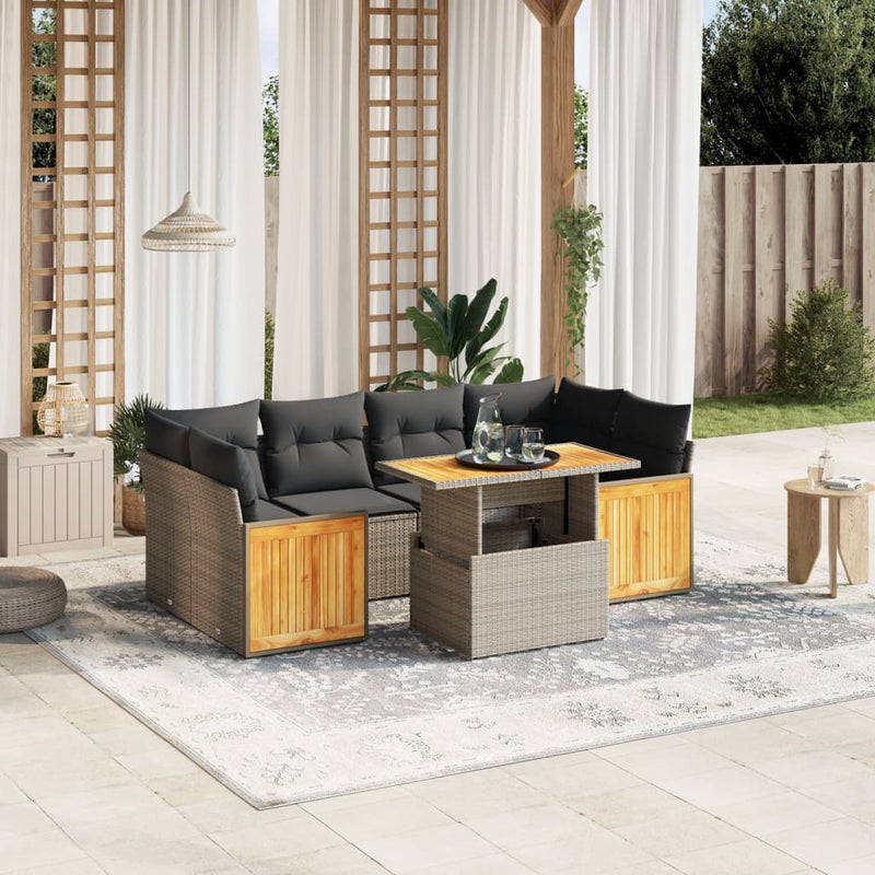 7 Piece Garden Sofa Set with Cushions Grey Poly Rattan Payday Deals