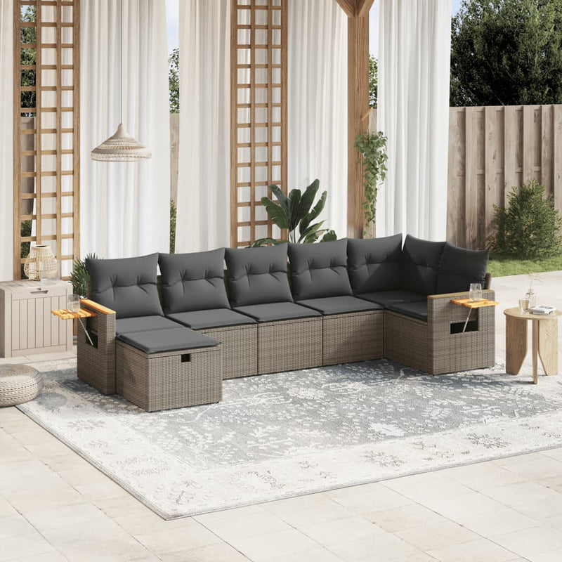 7 Piece Garden Sofa Set with Cushions Grey Poly Rattan Payday Deals