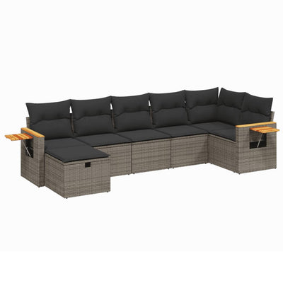 7 Piece Garden Sofa Set with Cushions Grey Poly Rattan Payday Deals