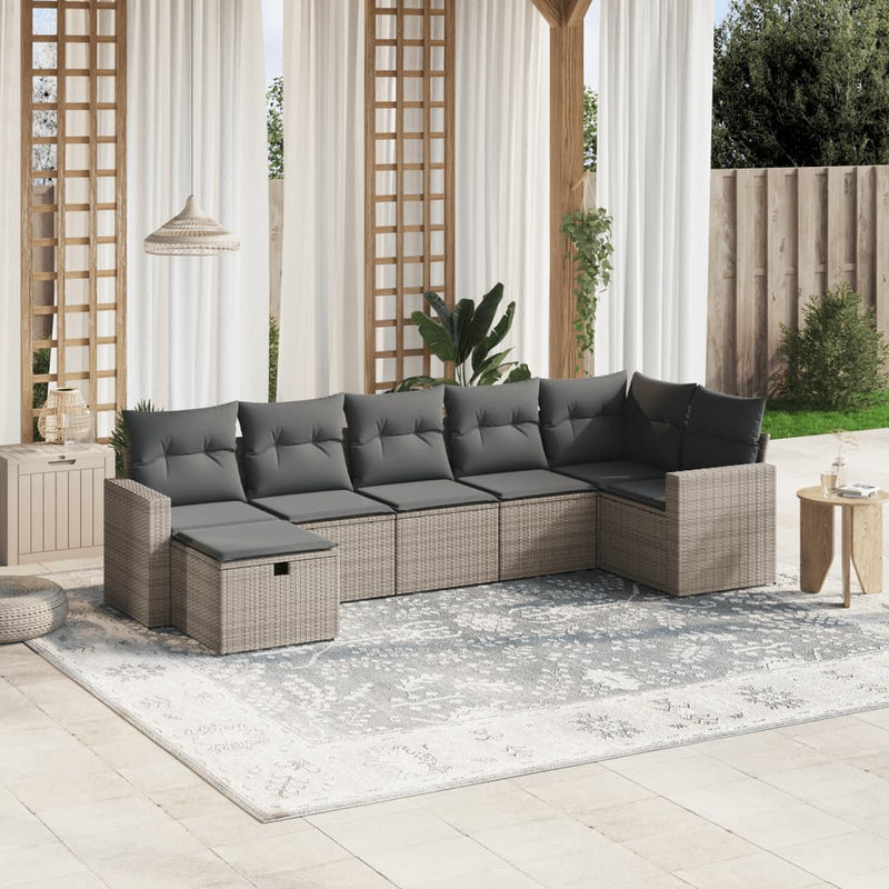 7 Piece Garden Sofa Set with Cushions Grey Poly Rattan Payday Deals