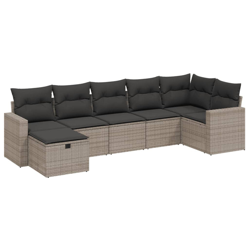 7 Piece Garden Sofa Set with Cushions Grey Poly Rattan Payday Deals