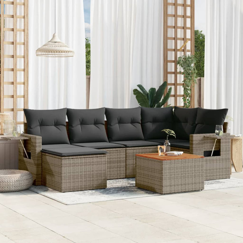 7 Piece Garden Sofa Set with Cushions Grey Poly Rattan Payday Deals