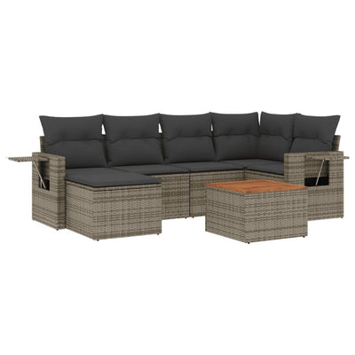 7 Piece Garden Sofa Set with Cushions Grey Poly Rattan Payday Deals