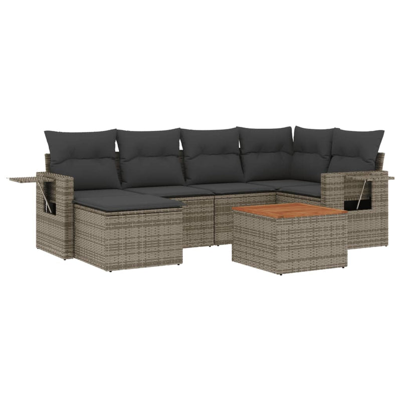 7 Piece Garden Sofa Set with Cushions Grey Poly Rattan Payday Deals