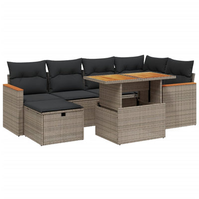 7 Piece Garden Sofa Set with Cushions Grey Poly Rattan Payday Deals