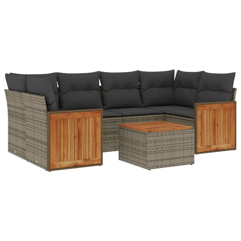 7 Piece Garden Sofa Set with Cushions Grey Poly Rattan Payday Deals