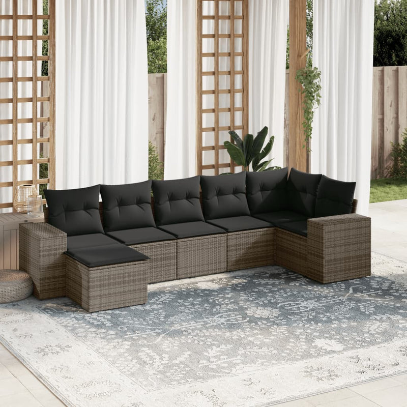 7 Piece Garden Sofa Set with Cushions Grey Poly Rattan Payday Deals