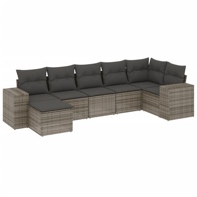 7 Piece Garden Sofa Set with Cushions Grey Poly Rattan Payday Deals