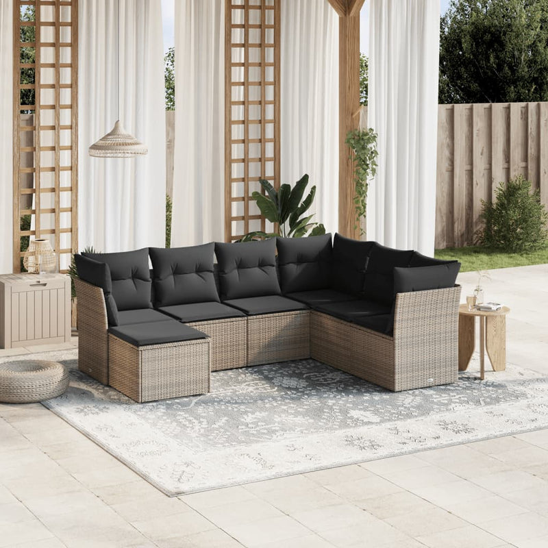 7 Piece Garden Sofa Set with Cushions Grey Poly Rattan Payday Deals