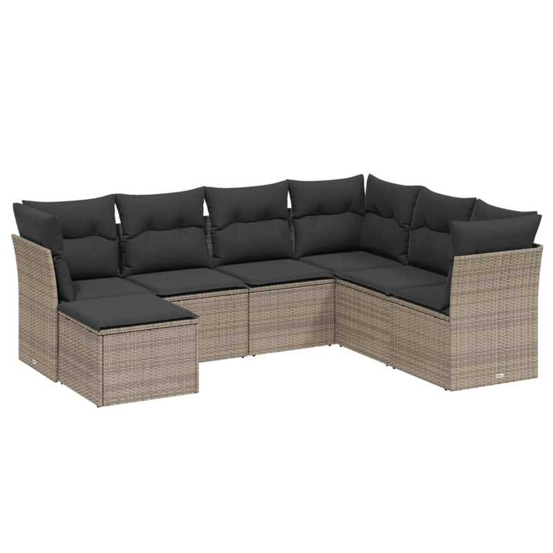 7 Piece Garden Sofa Set with Cushions Grey Poly Rattan Payday Deals