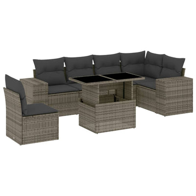 7 Piece Garden Sofa Set with Cushions Grey Poly Rattan Payday Deals