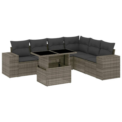 7 Piece Garden Sofa Set with Cushions Grey Poly Rattan Payday Deals