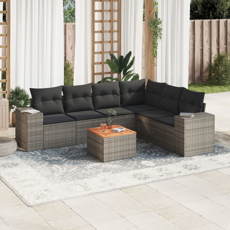 7 Piece Garden Sofa Set with Cushions Grey Poly Rattan Payday Deals