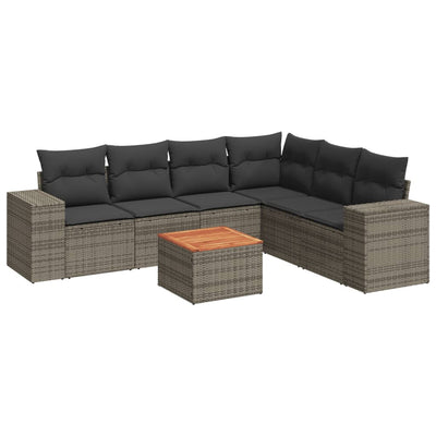 7 Piece Garden Sofa Set with Cushions Grey Poly Rattan Payday Deals