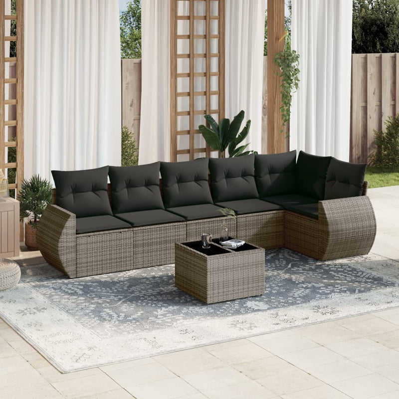 7 Piece Garden Sofa Set with Cushions Grey Poly Rattan Payday Deals