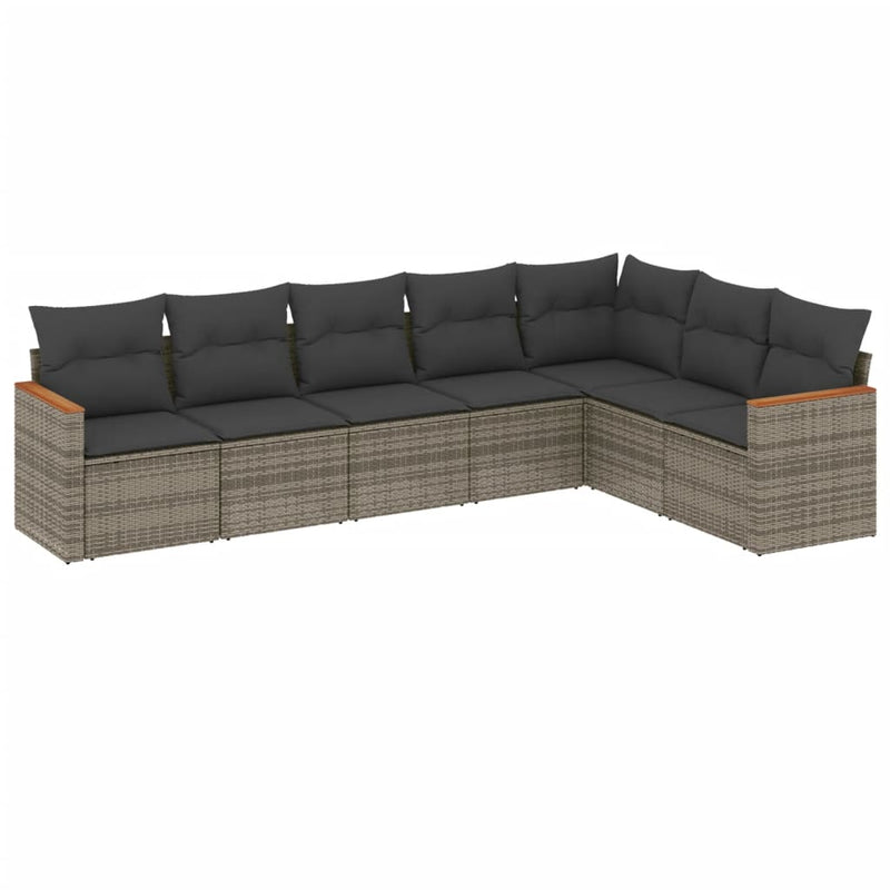 7 Piece Garden Sofa Set with Cushions Grey Poly Rattan Payday Deals