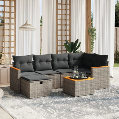 7 Piece Garden Sofa Set with Cushions Grey Poly Rattan