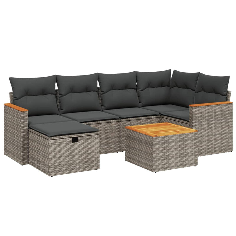 7 Piece Garden Sofa Set with Cushions Grey Poly Rattan Payday Deals