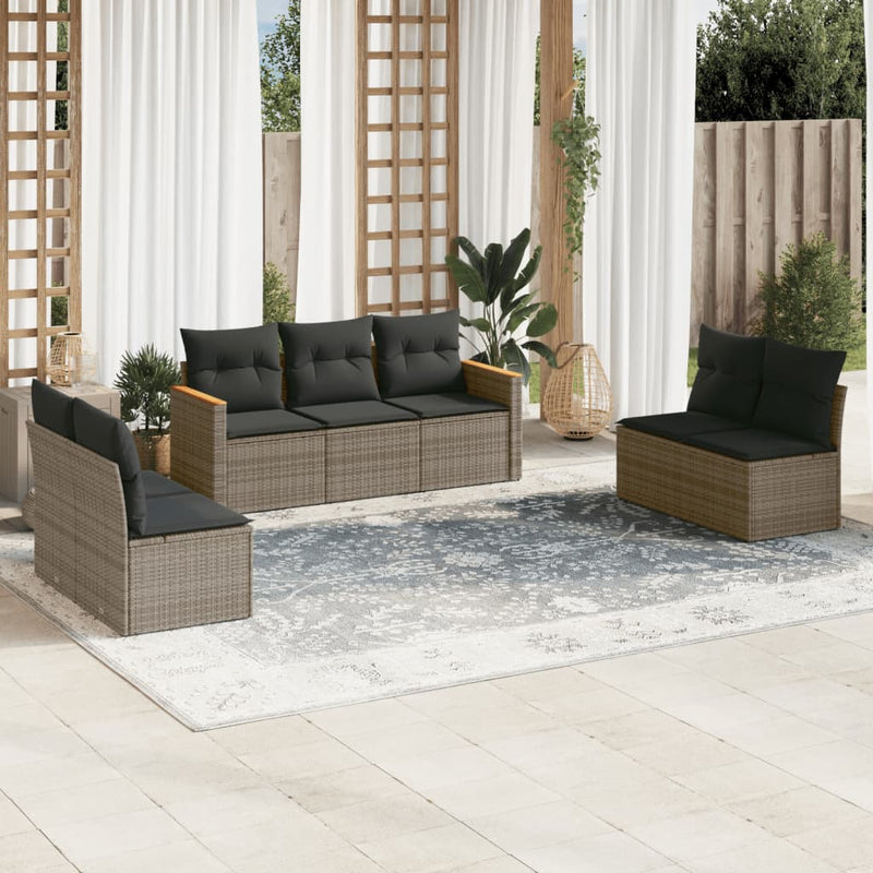 7 Piece Garden Sofa Set with Cushions Grey Poly Rattan Payday Deals