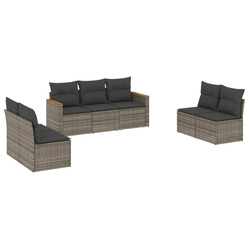 7 Piece Garden Sofa Set with Cushions Grey Poly Rattan Payday Deals