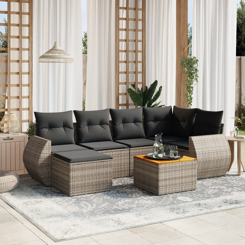 7 Piece Garden Sofa Set with Cushions Grey Poly Rattan Payday Deals