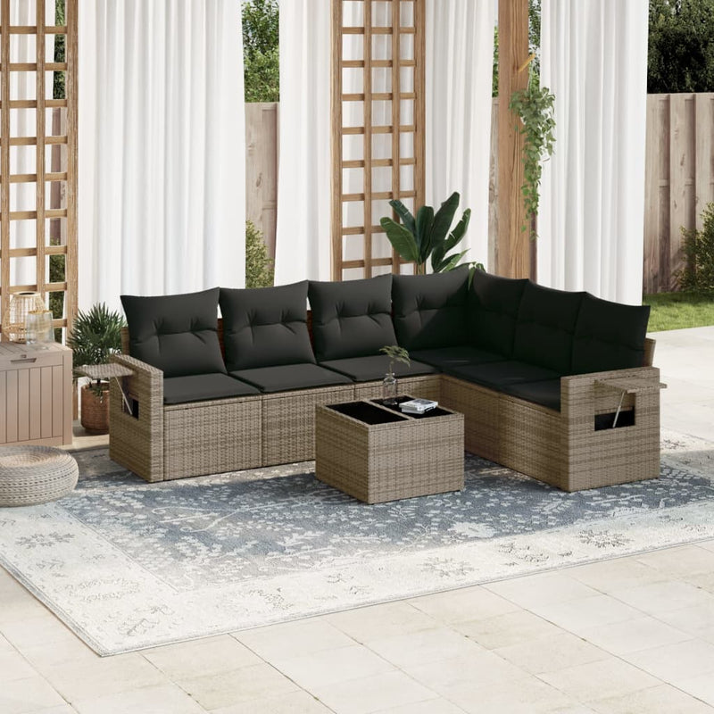 7 Piece Garden Sofa Set with Cushions Grey Poly Rattan Payday Deals