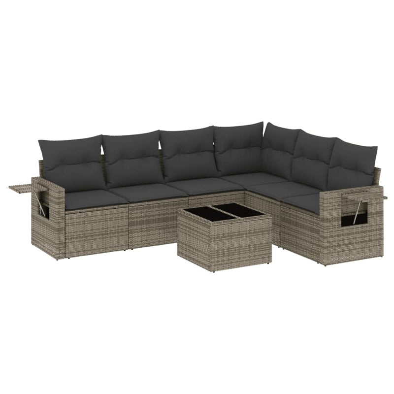 7 Piece Garden Sofa Set with Cushions Grey Poly Rattan Payday Deals