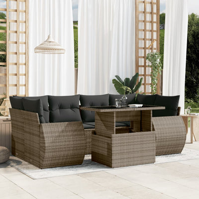 7 Piece Garden Sofa Set with Cushions Grey Poly Rattan