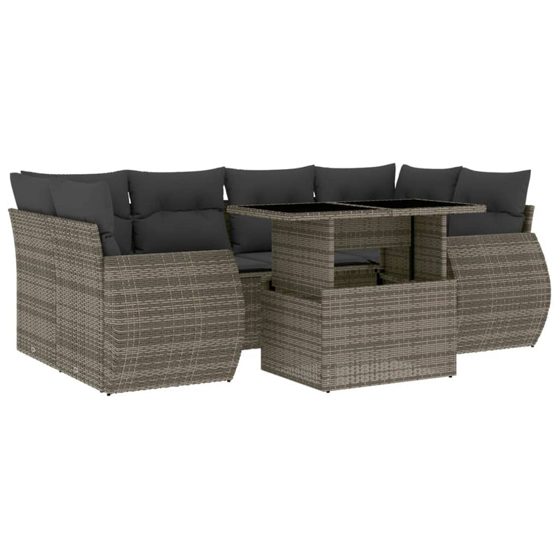 7 Piece Garden Sofa Set with Cushions Grey Poly Rattan Payday Deals