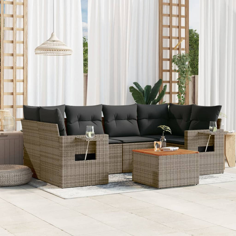 7 Piece Garden Sofa Set with Cushions Grey Poly Rattan Payday Deals