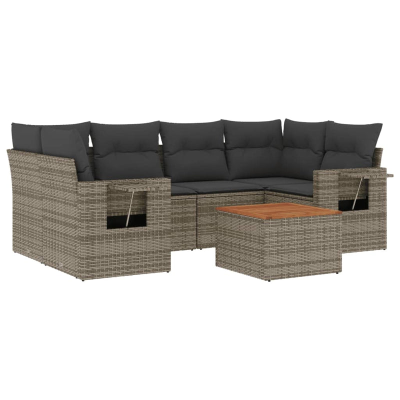 7 Piece Garden Sofa Set with Cushions Grey Poly Rattan Payday Deals