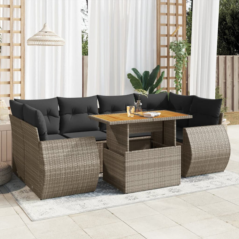 7 Piece Garden Sofa Set with Cushions Grey Poly Rattan Payday Deals