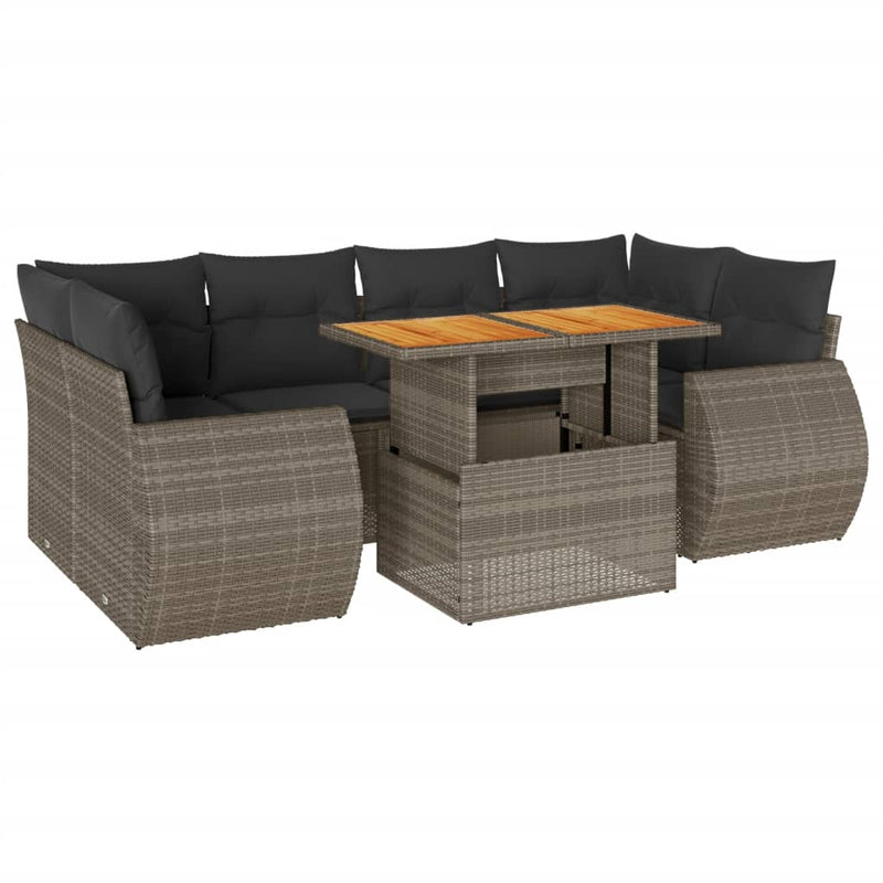 7 Piece Garden Sofa Set with Cushions Grey Poly Rattan Payday Deals