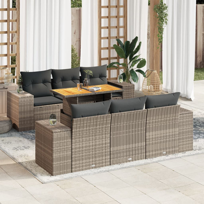 7 Piece Garden Sofa Set with Cushions Grey Poly Rattan Payday Deals