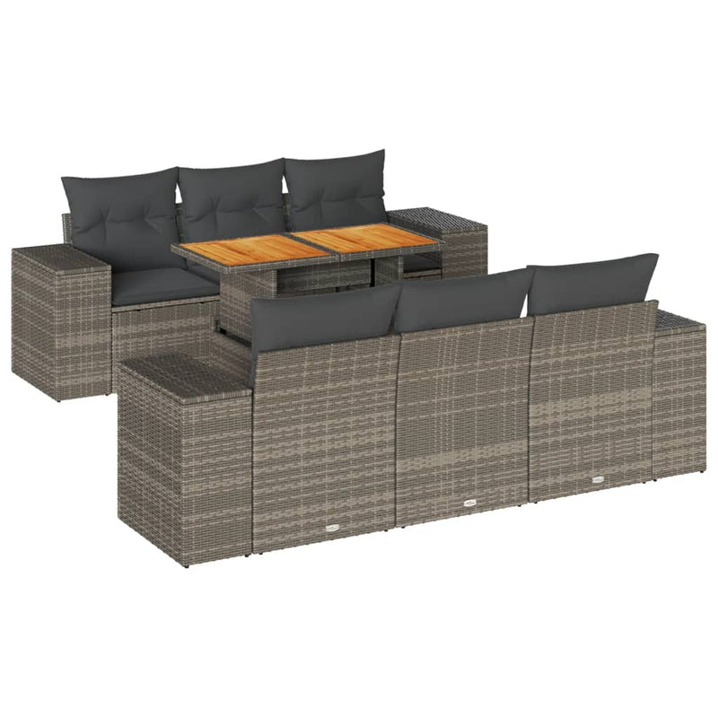 7 Piece Garden Sofa Set with Cushions Grey Poly Rattan Payday Deals