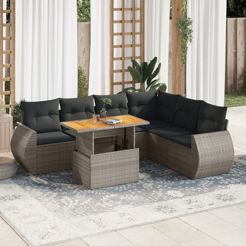 7 Piece Garden Sofa Set with Cushions Grey Poly Rattan Payday Deals