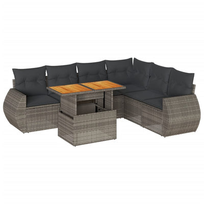 7 Piece Garden Sofa Set with Cushions Grey Poly Rattan Payday Deals