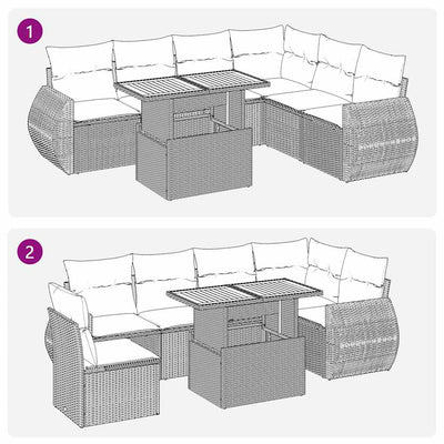 7 Piece Garden Sofa Set with Cushions Grey Poly Rattan Payday Deals